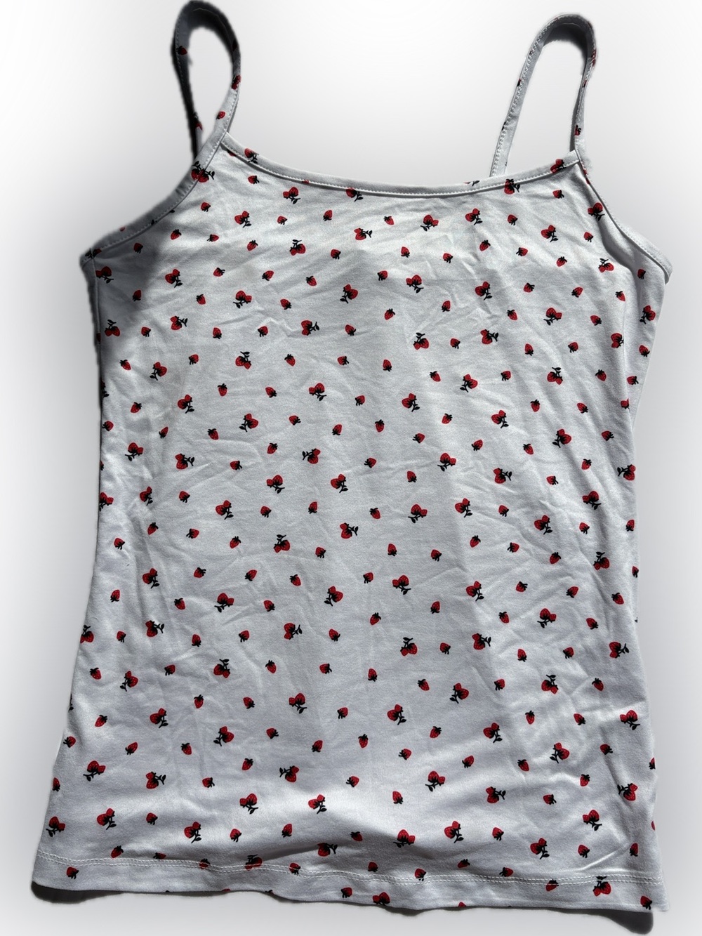Ardene White Strawberry Print Fitted Cami Tank Top L